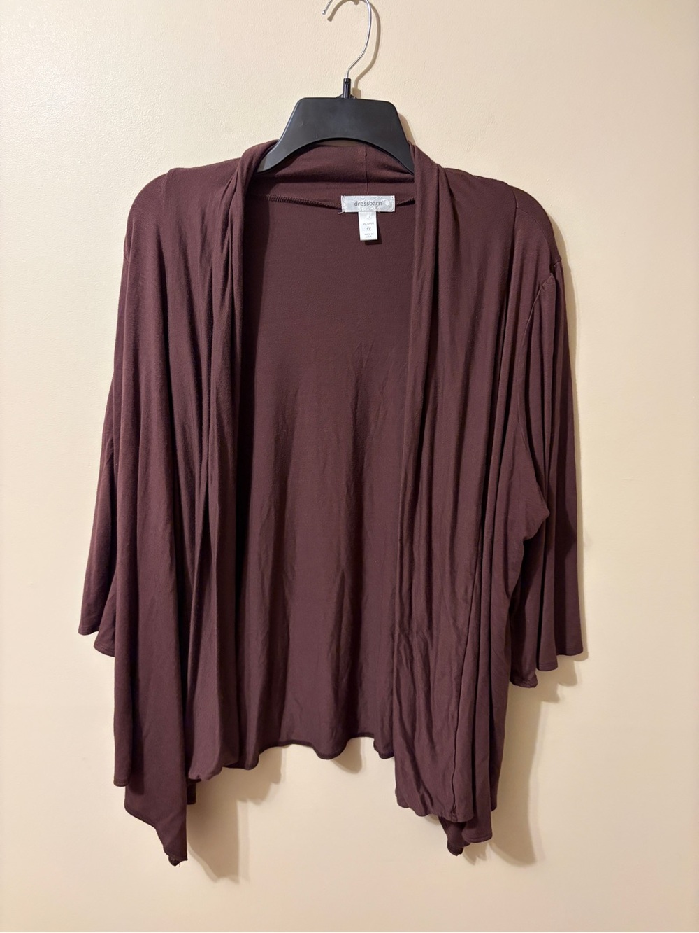 dressbarn Brown Open-Front Draped Cardigan Women’s 1X
